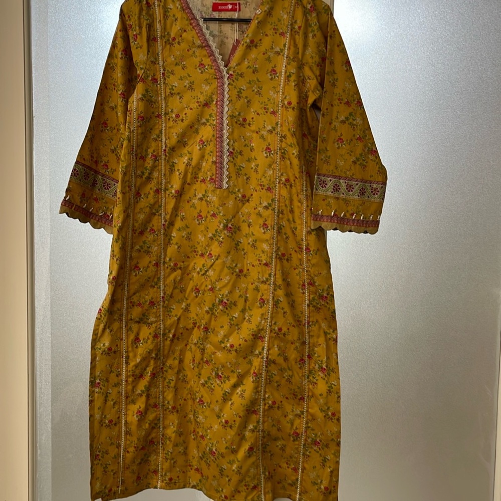 Women's Yellow Floral Long Sleeve Tunic Dress
